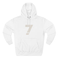 Minimalist Number 7 Fleece Hoodie — Soft White Hooded Sweatshirt with Subtle Typographic '7' Design