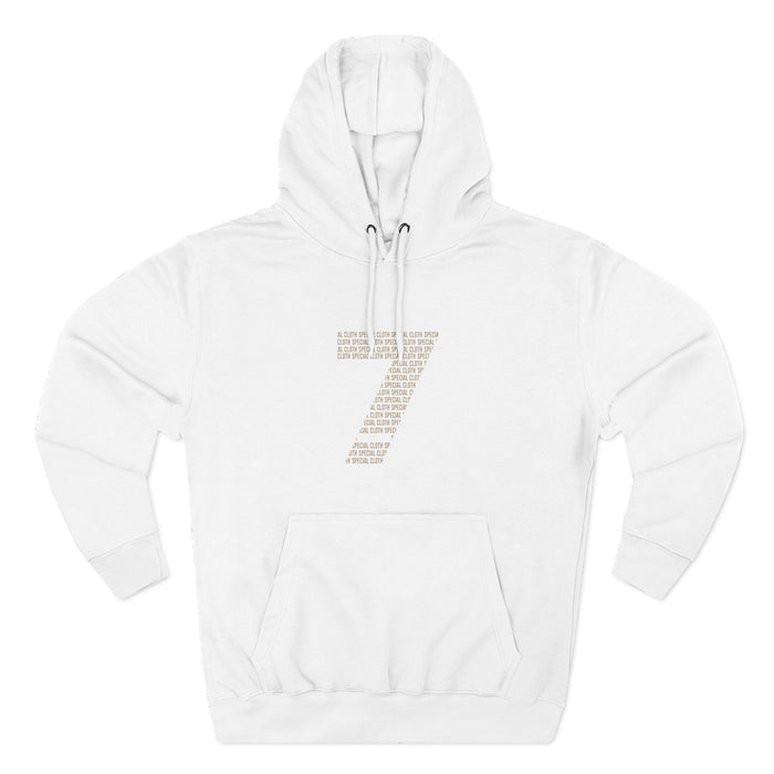 Minimalist Number 7 Fleece Hoodie — Soft White Hooded Sweatshirt with Subtle Typographic '7' Design