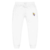 Embroidered Key & Feather Fleece Sweatpants — Cozy White Joggers