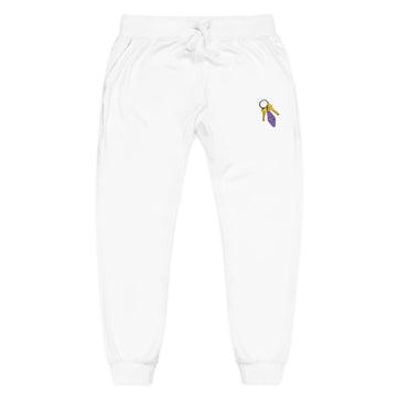 Embroidered Key & Feather Fleece Sweatpants — Cozy White Joggers