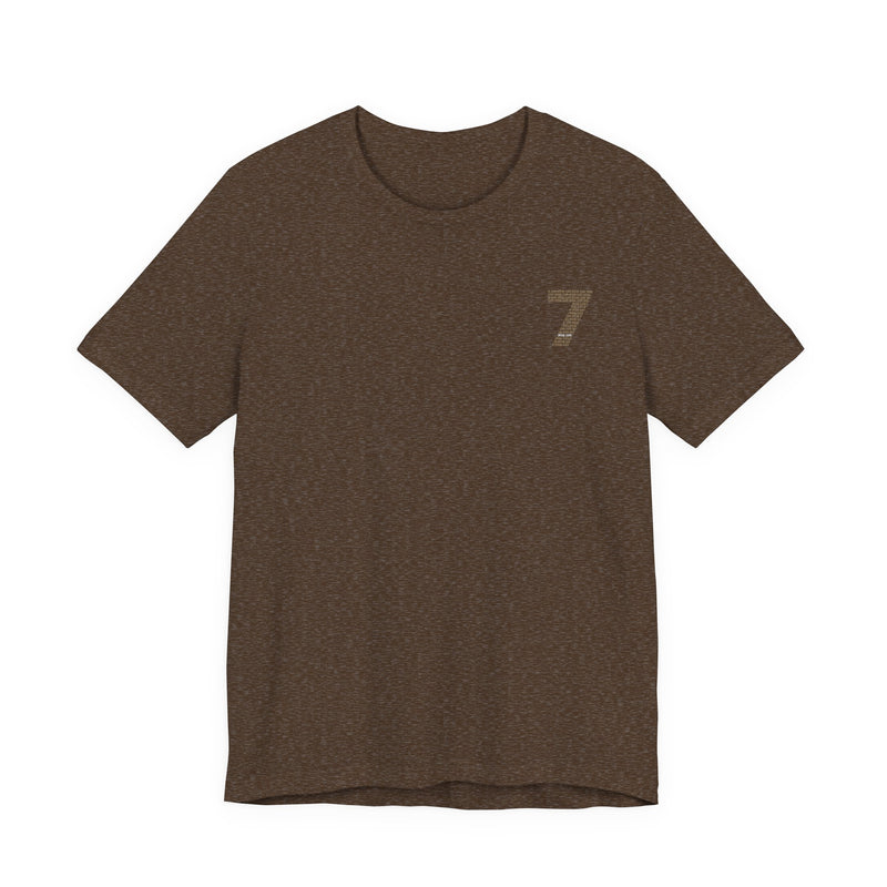 T-shirt imprimé motif texte numéro 7 | T-shirt imprimé typographie minimale au dos