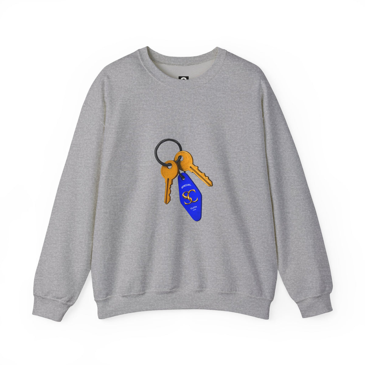 Crewneck Sweatshirt with Keychain Graphic – Retro Motel Key Tag Design