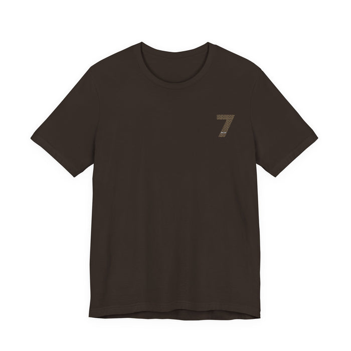 T-shirt imprimé motif texte numéro 7 | T-shirt imprimé typographie minimale au dos