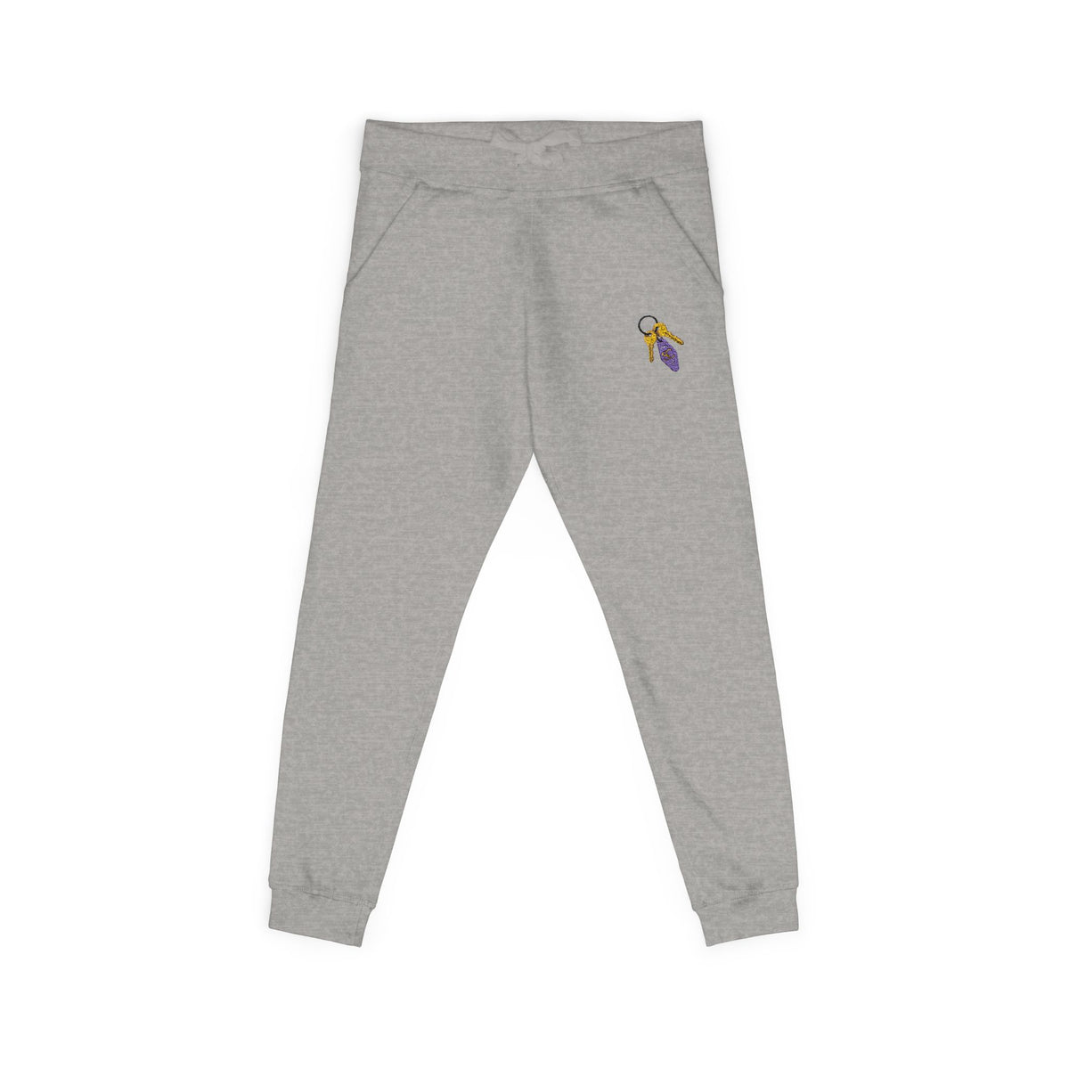 Embroidered Key & Feather Fleece Sweatpants — Cozy White Joggers