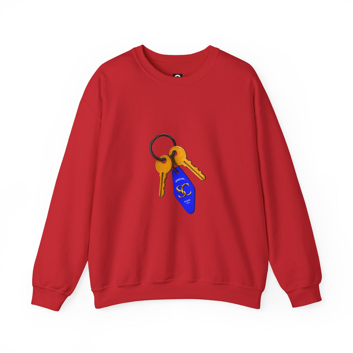 Crewneck Sweatshirt with Keychain Graphic – Retro Motel Key Tag Design