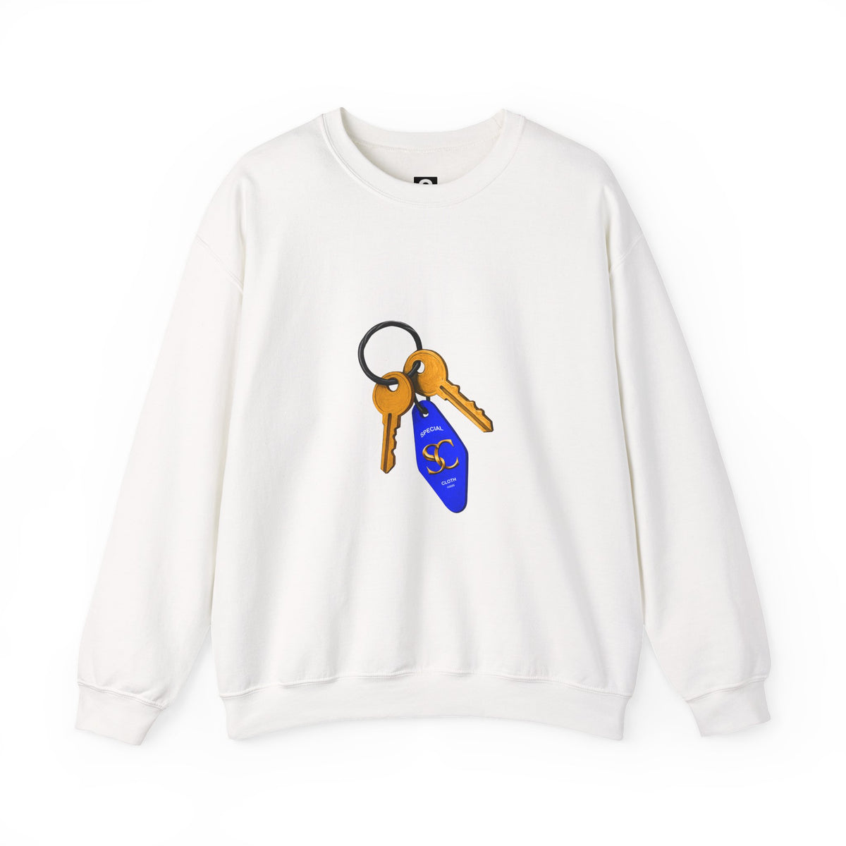 Crewneck Sweatshirt with Keychain Graphic – Retro Motel Key Tag Design