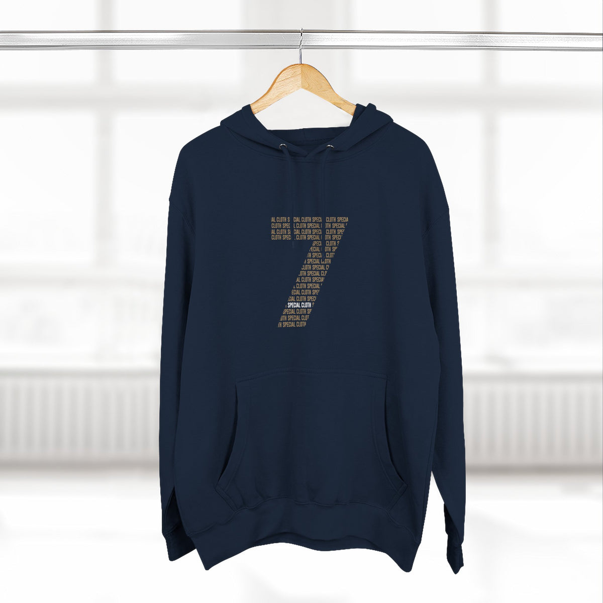 Minimalist Number 7 Fleece Hoodie — Soft White Hooded Sweatshirt with Subtle Typographic '7' Design