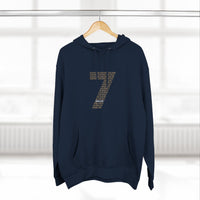 Minimalist Number 7 Fleece Hoodie — Soft White Hooded Sweatshirt with Subtle Typographic '7' Design