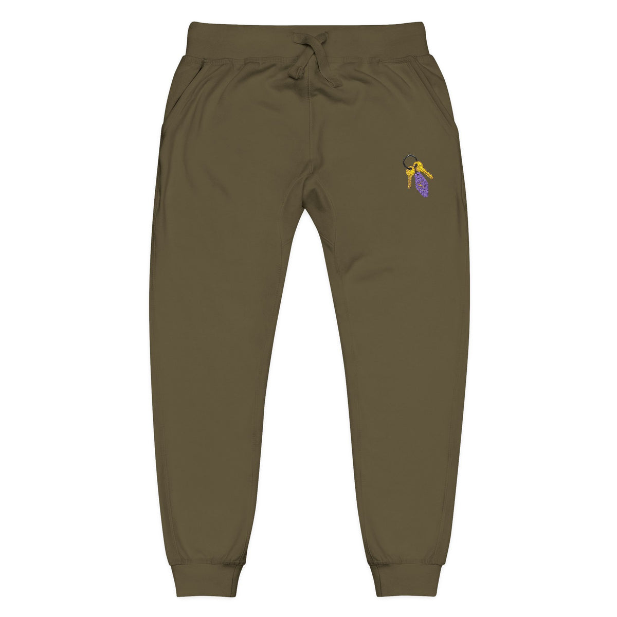 Embroidered Key & Feather Fleece Sweatpants — Cozy White Joggers