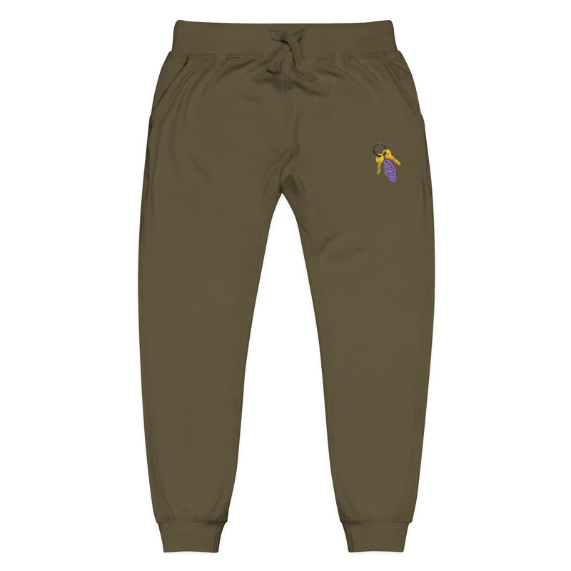 Embroidered Key & Feather Fleece Sweatpants — Cozy White Joggers