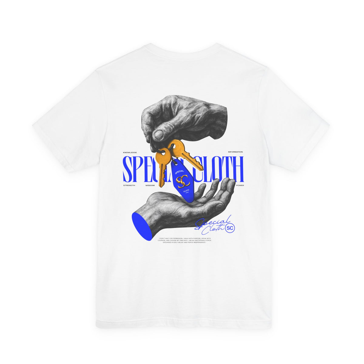 Got Keys? Grafik-T-Shirt | Split Cloth Logo-Shirt, blau-goldene Kunst