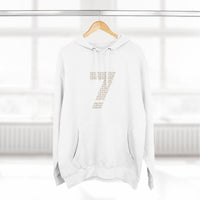 Minimalist Number 7 Fleece Hoodie — Soft White Hooded Sweatshirt with Subtle Typographic '7' Design