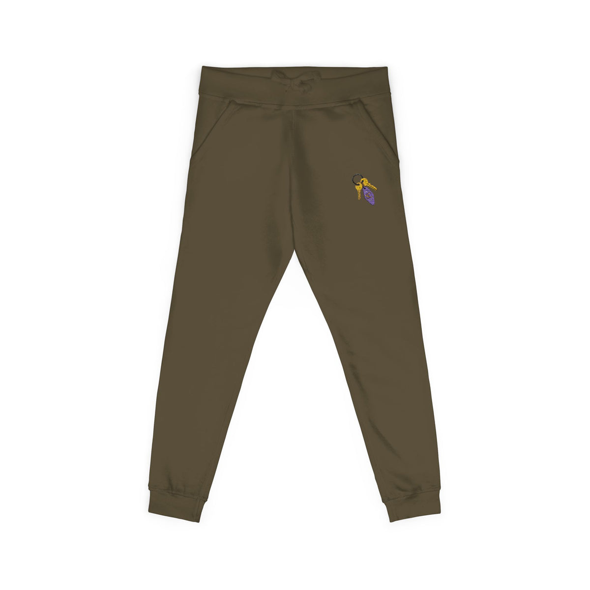 Embroidered Key & Feather Fleece Sweatpants — Cozy White Joggers