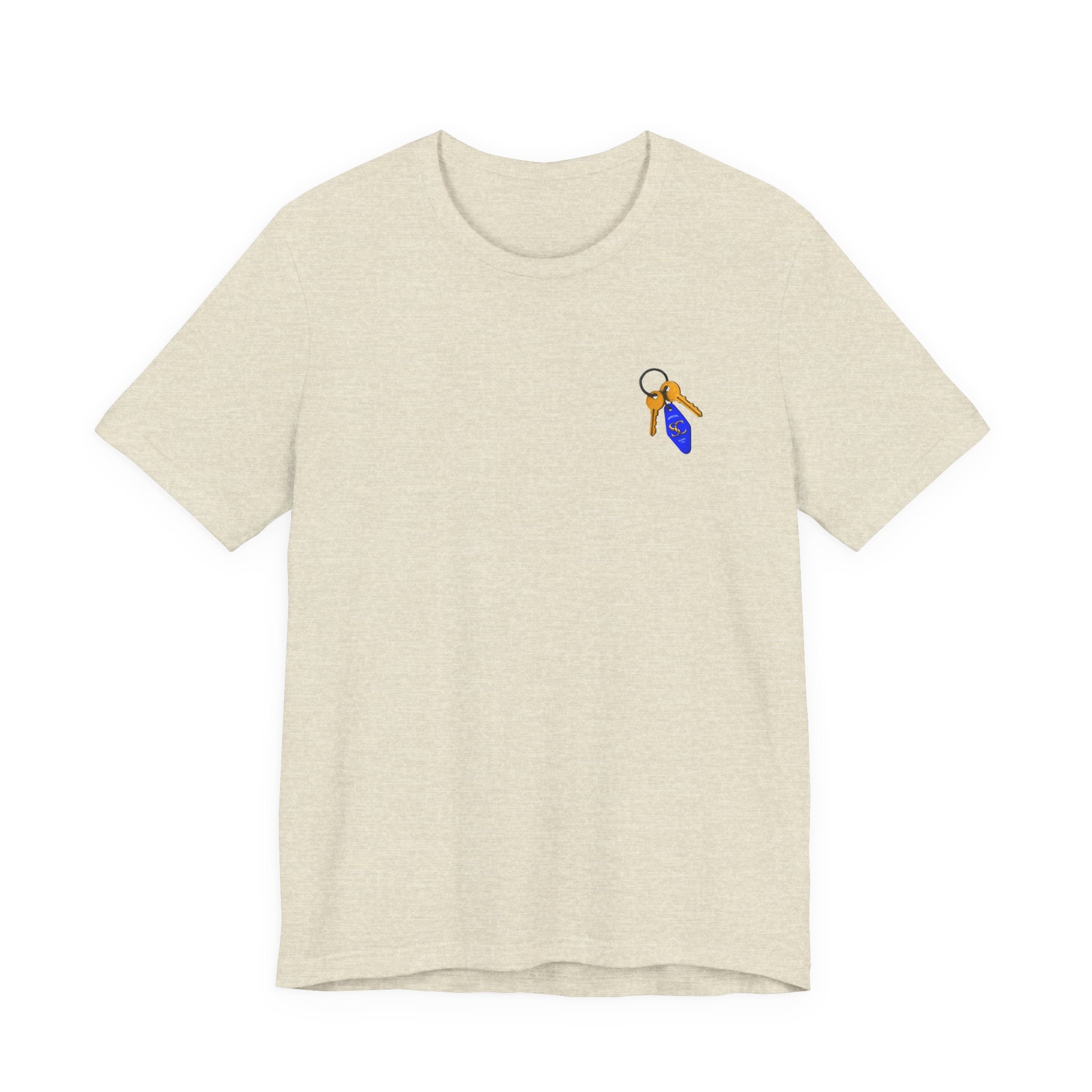 Got Keys? Graphic Tee | Split Cloth logo shirt, blue and gold art