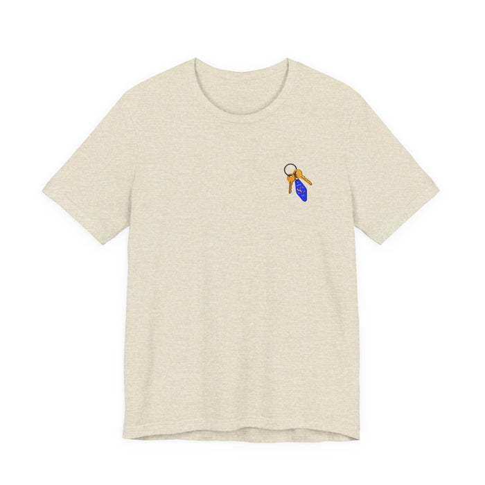 T-shirt graphique "Got Keys?" | T-shirt avec logo "Split Cloth", art bleu et doré