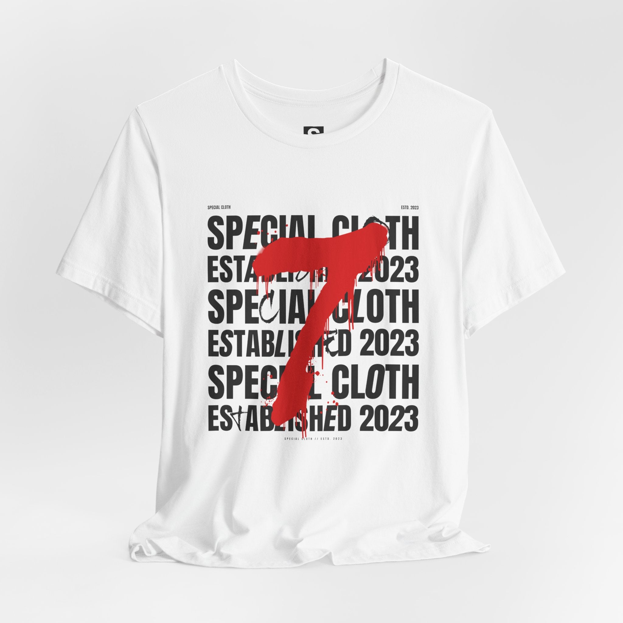 Red Number 7 Graphic Tee | Special Cloth Established 2023 T-Shirt
