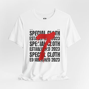 Red Number 7 Graphic Tee | Special Cloth Established 2023 T-Shirt
