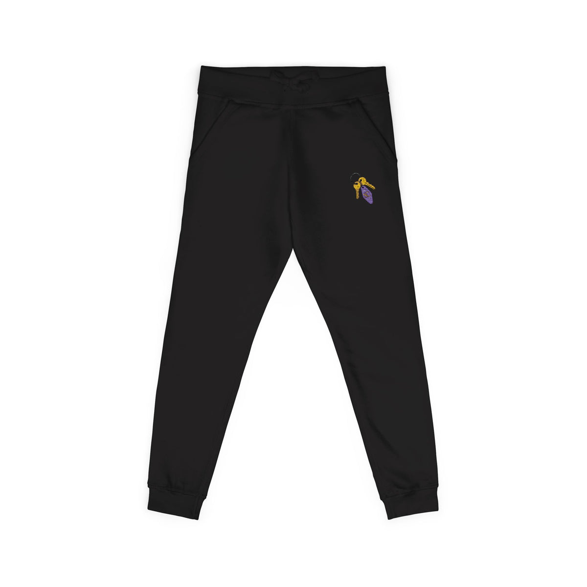 Embroidered Key & Feather Fleece Sweatpants — Cozy White Joggers