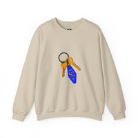 Crewneck Sweatshirt with Keychain Graphic – Retro Motel Key Tag Design