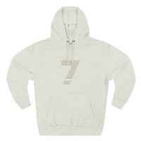 Minimalist Number 7 Fleece Hoodie — Soft White Hooded Sweatshirt with Subtle Typographic '7' Design