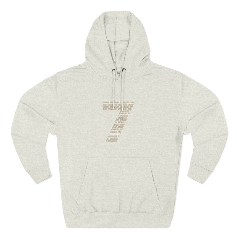 Minimalist Number 7 Fleece Hoodie — Soft White Hooded Sweatshirt with Subtle Typographic '7' Design