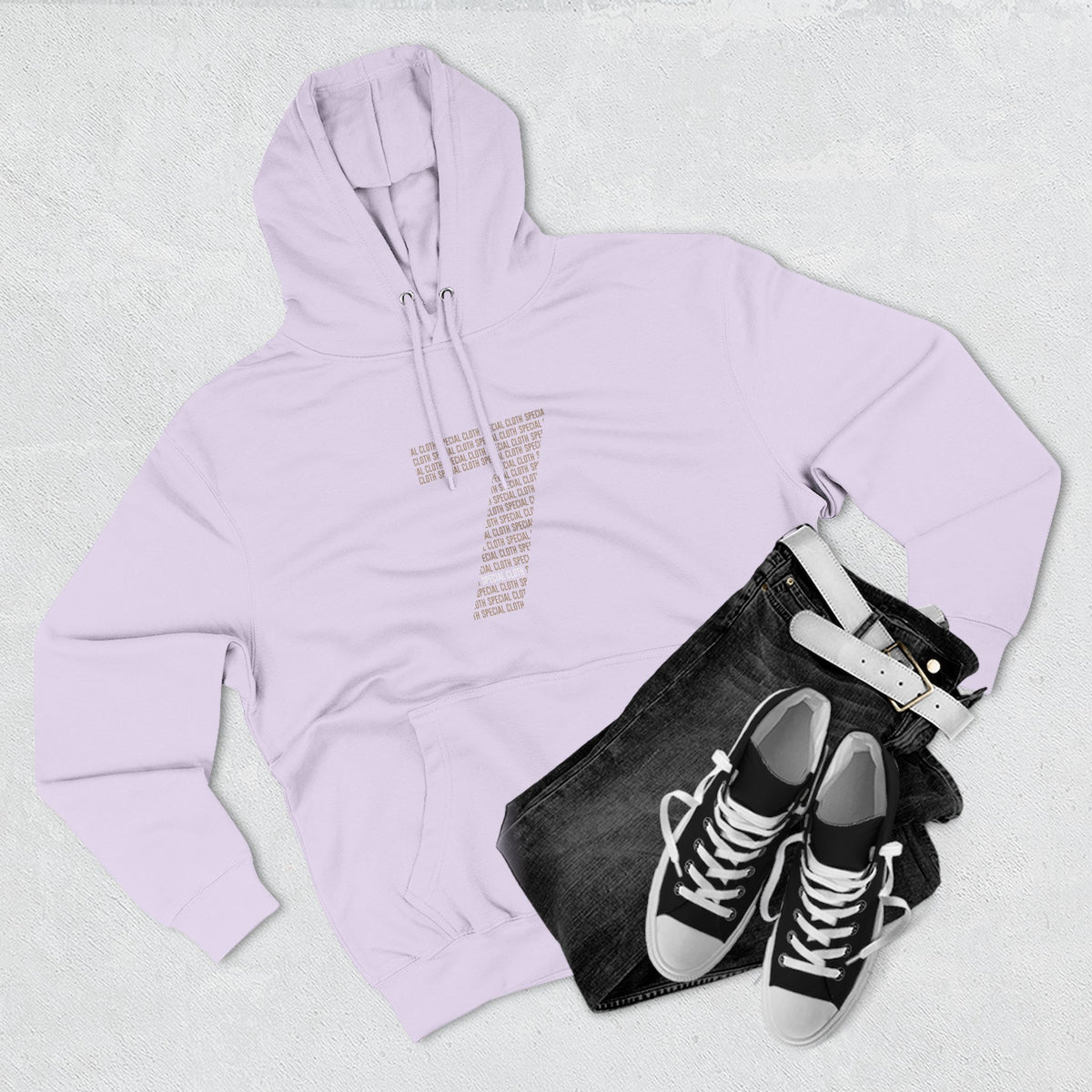 Minimalist Number 7 Fleece Hoodie — Soft White Hooded Sweatshirt with Subtle Typographic '7' Design