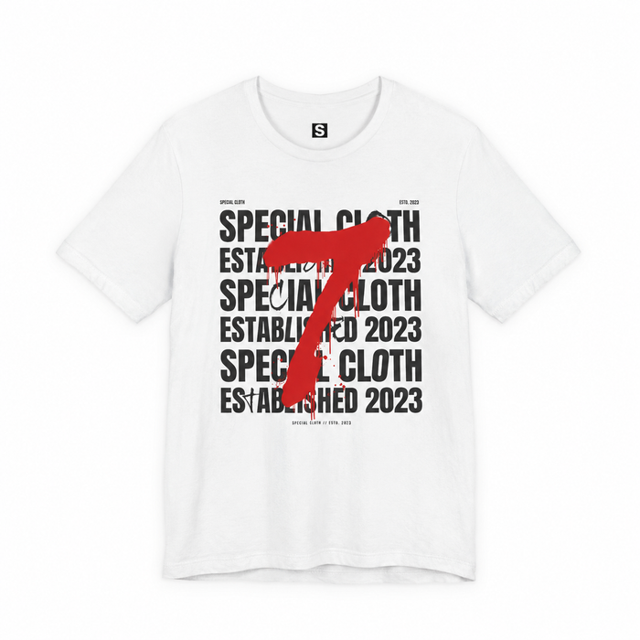 Red Number 7 Graphic Tee | Special Cloth Established 2023 T-Shirt